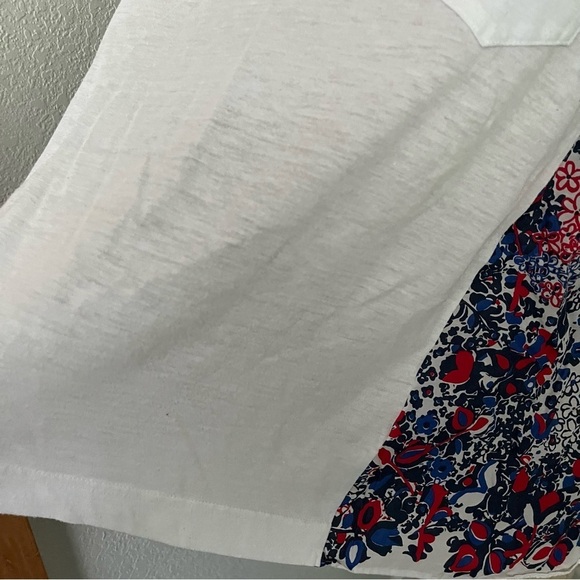 SOLD SACAI sz 2 S WHITE Linen Tee Flare Back Floral Print Short Sleeve Tshirt - Picture 7 of 12